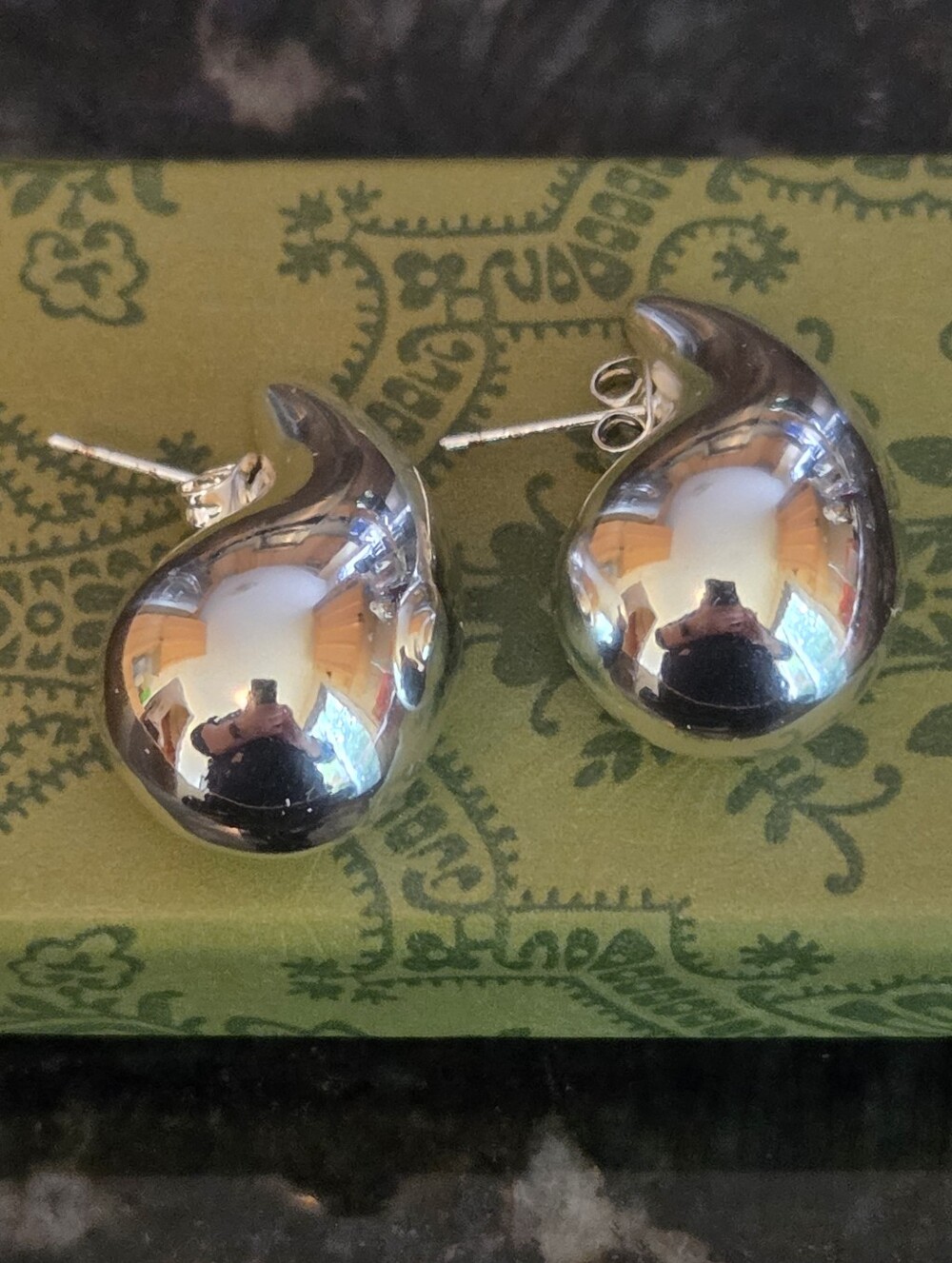 Chunky Silver Teardrop Stud Earrings — New in Box